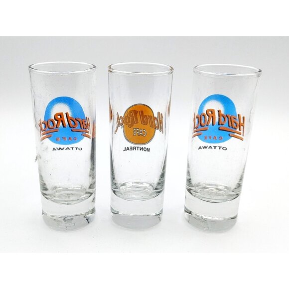 Lot of 3 Hard Rock Cafe Tall Shot Glasses  X2 Ottawa Montreal - Picture 3 of 3